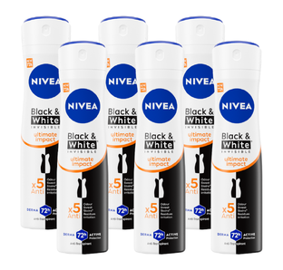 Nivea Black & White Invisible Ultimate Impact Deodorant Spray Multiverpakking 6x150ML Nivea Black & White Invisible Ultimate Impact Deodorant Spray Multiverpakking 6x150ML