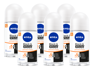 Nivea Black & White Invisible Ultimate Impact Deoroller Multiverpakking 6x50ML Nivea Black & White Invisible Ultimate Impact Deoroller Multiverpakking 6x50ML