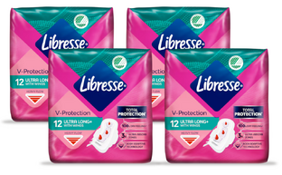 Libresse V-Protection Ultra Long+ Wings Maandverband Multiverpakking 4x12ST 