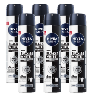 Nivea Men Black & White Anti-transpirant Spray Voordeelverpakking 6x200ML Nivea Men Black & White Anti-transpirant Spray Voordeelverpakking 6x200ML