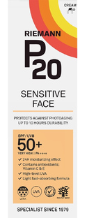Riemann P20 Zonnebrand Sensitive Face SPF50+ 50GR Riemann P20 Zonnebrand Sensitive Face SPF50+ 50GR