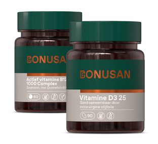 Bonusan Actief vitamine B12 1000 Complex + Vitamine D3 25 - Combiset 2 Stuks Bonusan Actief vitamine B12 1000 Complex + Vitamine D3 25 - Combiset 2 Stuks