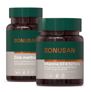 Bonusan Zink methionine + Vit D3 & K2 Forte - Combiset 2 Stuks Bonusan Zink methionine + Vit D3 & K2 Forte - Combiset 2 Stuks