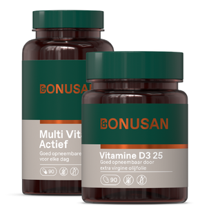 Bonusan Multi Vital Forte Actief + Bonusan Vitamine D3 25 - Combiset 2 Stuks Bonusan Multi Vital Forte Actief + Bonusan Vitamine D3 25 - Combiset 2 Stuks