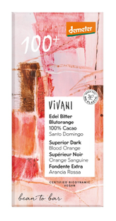 Vivani Superior Dark 100% Cacao Blood Orange 90GR Vivani Superior Dark 100% Cacao Blood Orange 90GR