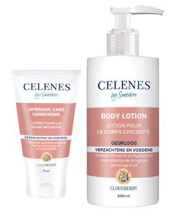 Celenes by Sweden Cloudberry Huidverzorgingsset - Intensive Care Handcrème en Geurloze Body Lotion - 2 Stuks Celenes by Sweden Cloudberry Huidverzorgingsset - Intensive Care Handcrème en Geurloze Body Lotion - 2 Stuks