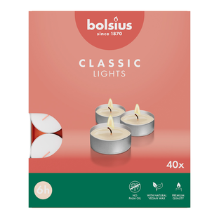 Bolsius Theelicht Classic Lights Wit 6 Uur 40ST Bolsius Theelicht Classic Lights Wit 6 Uur 40ST