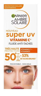 Garnier Ambre Solaire Super UV - Vitamine C* Anti-Pigmentvlekken Fluid SPF 50+ 40ML Garnier Ambre Solaire Super UV - Vitamine C* Anti-Pigmentvlekken Fluid SPF 50+ 40ML