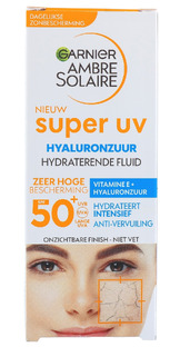 Garnier Ambre Solaire Super UV Hyaluronzuur Hydraterende Fluid SPF 50+ 40ML Garnier Ambre Solaire Super UV Hyaluronzuur Hydraterende Fluid SPF 50+ 40ML