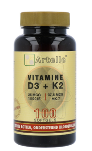 Artelle Vitamine D3 & K2 Softgels 100ST Artelle Vitamine D3 & K2 Softgels 100ST