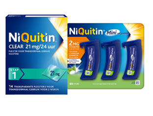 Niquitin Minizuigtabletten Mint 2.0mg + Clear Pleisters 21mg Stap 1 Combi 2ST  Niquitin Minizuigtabletten Mint 2.0mg + Clear Pleisters 21mg Stap 1 Combi 2ST