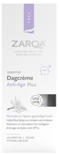 Zarqa Sensitive Dagcrème Anti-Age Plus 0% Parfum SPF15 50ML  Zarqa Sensitive Dagcrème Anti-Age Plus 0% Parfum SPF15 50ML