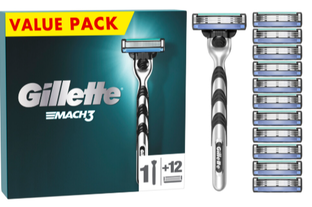 Gillette Scheermes Mach3 Value Pack - 1 Handvat + 12 Scheermesjes 1ST Gillette Scheermes Mach3 Value Pack - 1 Handvat + 12 Scheermesjes 1ST