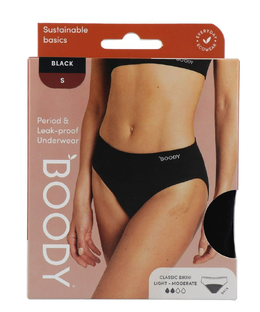 Boody Menstruatieondergoed Bikinislip Zwart Licht / Normaal Maat S 1ST Boody Menstruatieondergoed Bikinislip Zwart Licht / Normaal Maat S 1ST