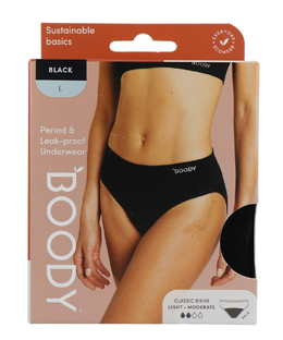 Boody Menstruatieondergoed Bikinislip Zwart Licht / Normaal Maat L 1ST Boody Menstruatieondergoed Bikinislip Zwart Licht / Normaal Maat L 1ST