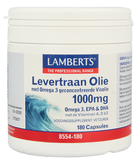 Lamberts Levertraanolie 1000mg Capsules 180CP Lamberts Levertraanolie 1000mg Capsules 180CP