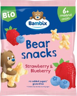 Bambix Bearsnacks Aardbei & Bosbes 6M+ Bio 180GR Bambix Bearsnacks Aardbei & Bosbes 6M+ Bio 180GR