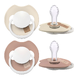 Difrax LOVI Fopspeen Dynamisch 6-18 m Prime Glow Ivory Blush 2ST fopspeen van diverse kanten
