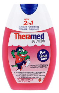 Theramed 2in1 Junior Tandpasta + Mondwater Aardbei 75ML 