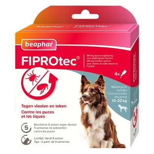 Beaphar FIPROtec tegen Vlooien en Teken Middelgrote Honden 4ST Beaphar FIPROtec tegen Vlooien en Teken Middelgrote Honden 4ST