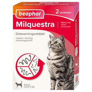 Beaphar Milquestra Ontwormingsmiddel Katten vanaf 2KG - 2ST Beaphar Milquestra Ontwormingsmiddel Katten vanaf 2KG - 2ST