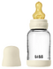 BIBS Glas Latex Slow Flow Babyfles 0+ Maanden Ivory 1ST Babyfles met dop ernaast
