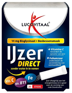 Lucovitaal IJzer Bisglycinaat Direct Bosbessensmaak Sticks 20ST Lucovitaal IJzer Bisglycinaat Direct Bosbessensmaak Sticks 20ST