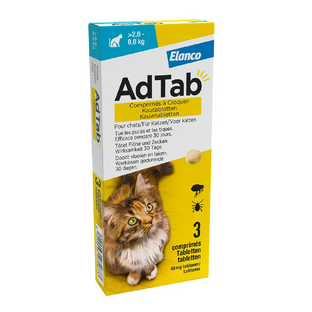 Advantage AdTab Anti Vlo & Teek Katten Kauwtabletten 3ST Advantage AdTab Anti Vlo & Teek Katten Kauwtabletten 3ST