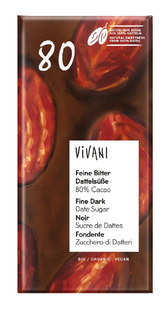 Vivani Chocoladereep Puur 80% Cacao Date Sugar 80GR 