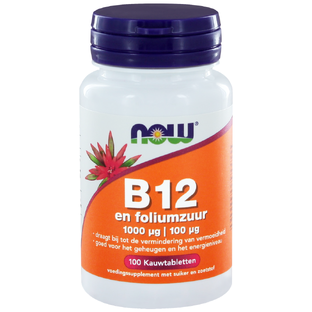 NOW B12 1000mcg en Foliumzuur Kauwtabletten 100ST NOW B12 1000mcg en Foliumzuur Kauwtabletten 100ST