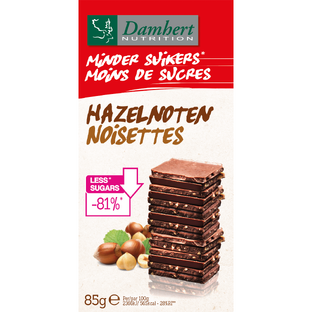 Damhert Minder Suikers Chocoladetablet Hazelnoten 85GR Damhert Minder Suikers Chocoladetablet Hazelnoten 85GR