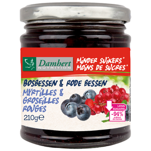 Damhert Low Carb Confituur bosbessen & rode bessen 210GR Damhert Low Carb Confituur bosbessen & rode bessen 210GR