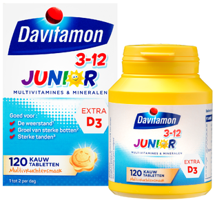 De Online Drogist Davitamon Junior 3+ Kauw Vitamines Multifruit 120KTB aanbieding