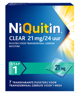 Niquitin Clear Pleisters 21mg Stap 1 7ST Niquitin Clear Pleisters 21mg Stap 1 7ST