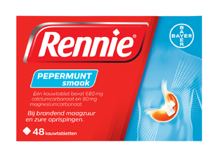 Rennie Pepermunt kauwtabletten bij brandend maagzuur 48TB Rennie Pepermunt kauwtabletten bij brandend maagzuur 48TB