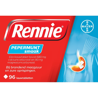 Rennie Pepermunt kauwtabletten bij brandend maagzuur 96TB Rennie Pepermunt kauwtabletten bij brandend maagzuur 96TB