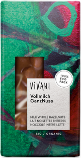 Vivani Chocoladereep Melk met Hele Hazelnoten 100GR