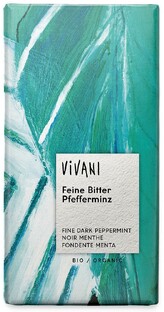Vivani Chocoladereep Puur met Pepermunt vulling 100GR Vivani Chocoladereep Puur met Pepermunt vulling 100GR