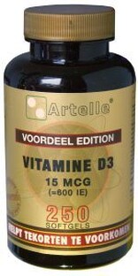 Artelle Vitamine D3 15mcg Softgels 250SG Artelle Vitamine D3 15mcg Softgels 250SG