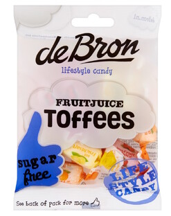 de Bron Fruitjuice Toffees Suikervrij 90GR de Bron Fruitjuice Toffees Suikervrij 90GR