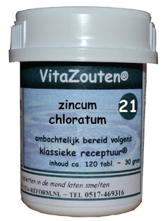 Vita Reform Van der Snoek Vita Reform Vitazouten Nr. 21 Zincum Chloratum Muriaticum 120TB Vita Reform Van der Snoek Vita Reform Vitazouten Nr. 21 Zincum Chloratum Muriaticum 120TB