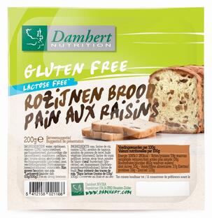 Damhert Gluten Free Rozijnenbrood lactosevrij 200GR