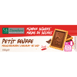 Damhert minder suikers Petit Beurre melkchocolade 125GR Damhert minder suikers Petit Beurre melkchocolade 125GR