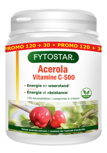 Fytostar Acerola C-500 Vitamine C Kauwtabletten 150KTB Fytostar Acerola C-500 Vitamine C Kauwtabletten 150KTB
