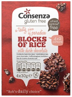 Consenza Rijstblokken met Pure Chocolade 120GR Consenza Rijstblokken met Pure Chocolade 120GR