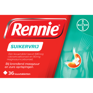 Rennie Suikervrij kauwtabletten bij brandend maagzuur, 36TB Rennie Suikervrij kauwtabletten bij brandend maagzuur, 36TB