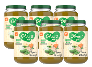Olvarit 6m+ Spinazie Witvis Rijst 200GR Olvarit 6m+ Spinazie Witvis Rijst 200GR
