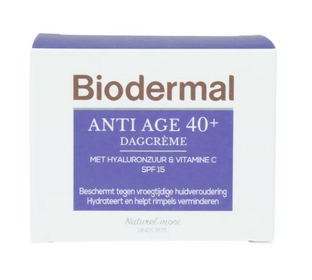 Biodermal Anti Age 40+ Dagcrème met hyaluronzuur en vitamine C - met SPF15 50ML Biodermal Anti Age 40+ Dagcrème met hyaluronzuur en vitamine C - met SPF15 50ML