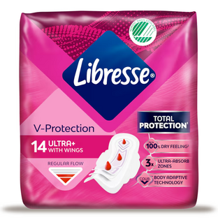 Libresse V-Protection Ultra Thin Normal Wings Maandverband 14ST 