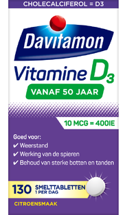 De Online Drogist Davitamon Vitamine D 50 Plus Smelttablet 130TB aanbieding